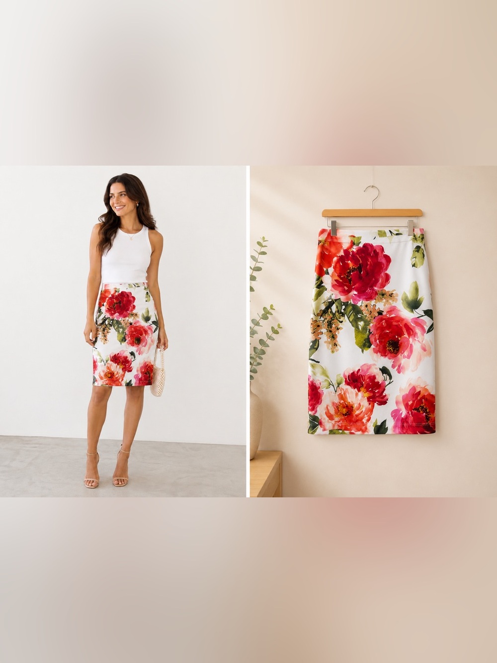 Again Floral Pencil Skirt Size L NWOT